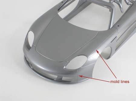 Porsche Carrera GT model car body showing mold lines